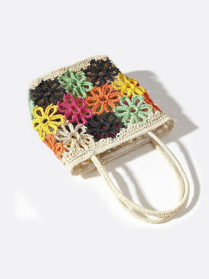 Bolso de paja tejido con estampado de flores