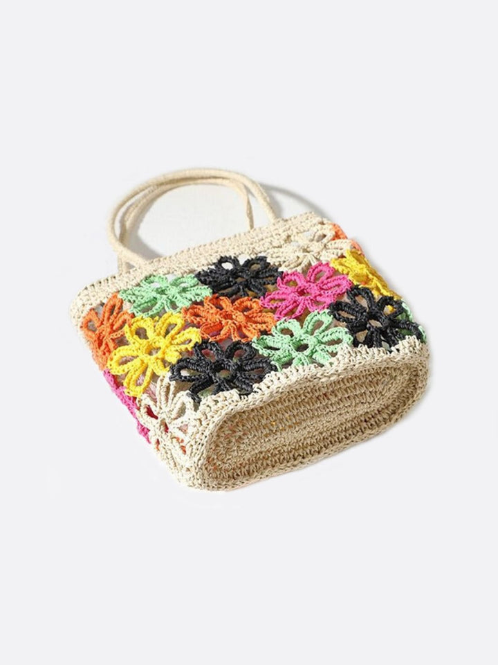 Bolso de paja tejido con estampado de flores